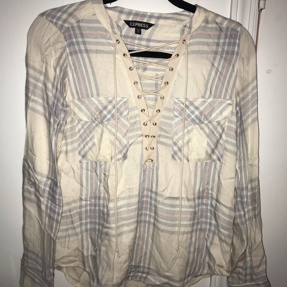 plaid lace up shirt